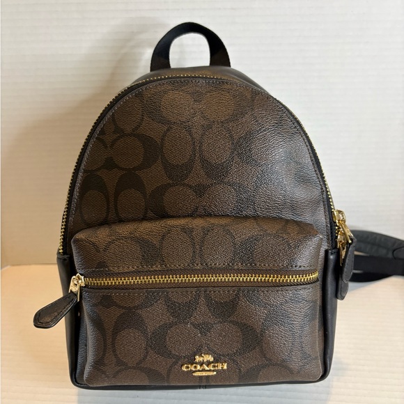 Coach Brown Signature Logo Mini Backpack with Gold Hardware - Picture 2 of 9